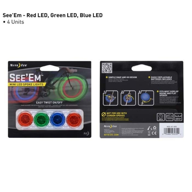 SEE'EM MINI SPOKE LIGHTS - 4 PACK - ASSORTED