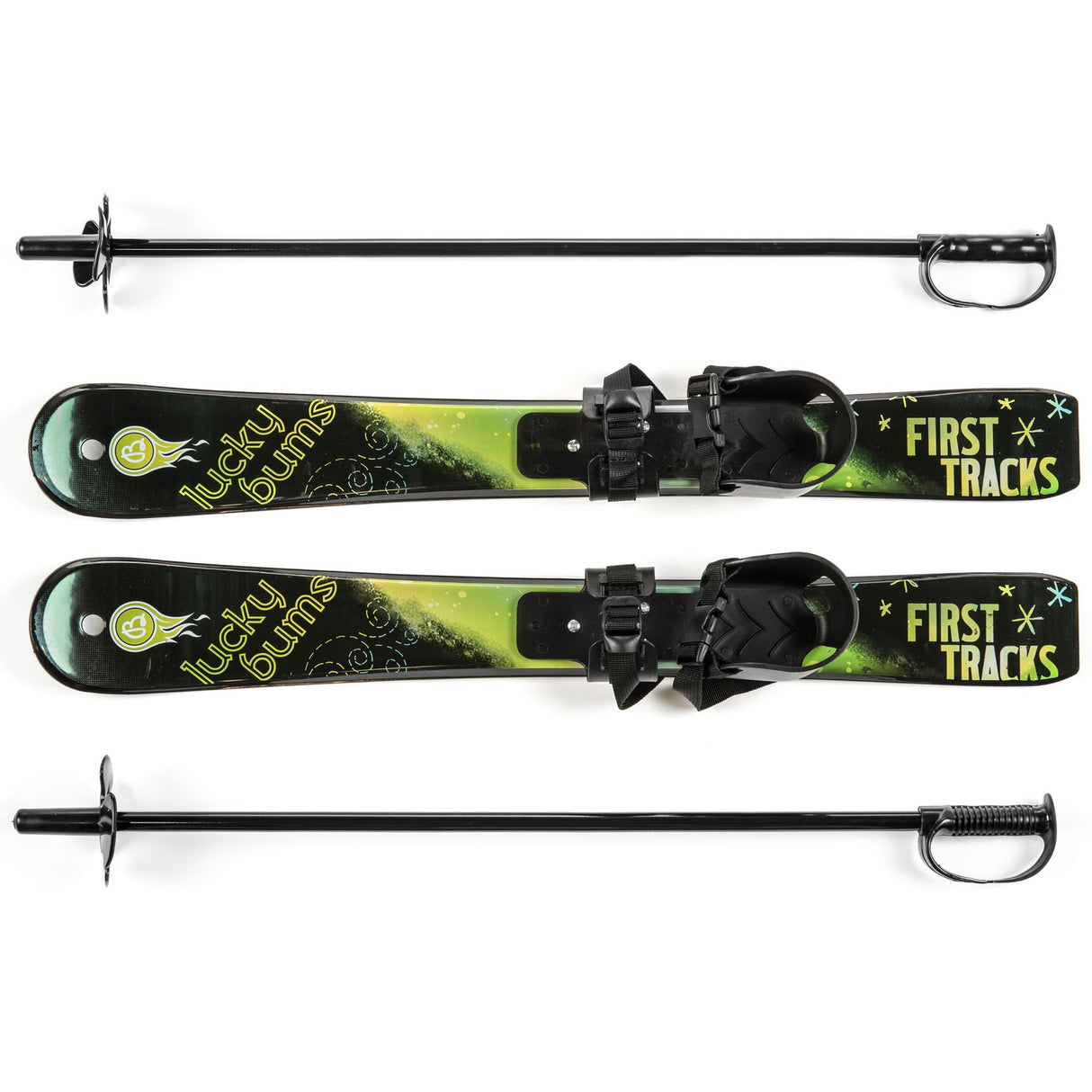 BEGINNER SNOW SKIS POLES SET, GREEN