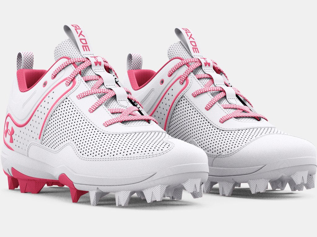 KIDS' UA GLYDE RM JR. SOFTBALL CLEAT - WHITE/CERISE