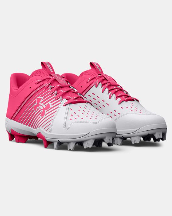 KIDS' UA LEADOFF LOW RM JR. BASEBALL CLEAT - WHITE/CERISE