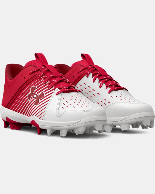 KIDS' UA LEADOFF LOW RM JR. BASEBALL CLEAT - RED/WHITE