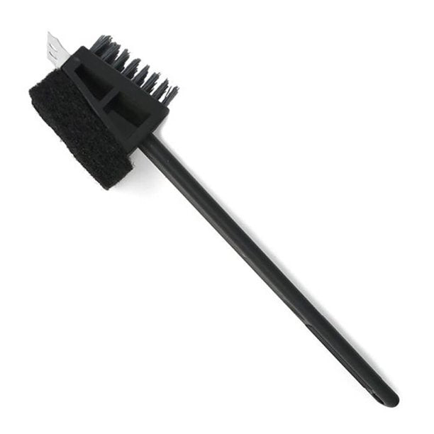 HEAVY DUTY NYLON GRILL BRUSH WITH SCRAPER AND SCOUR PAD