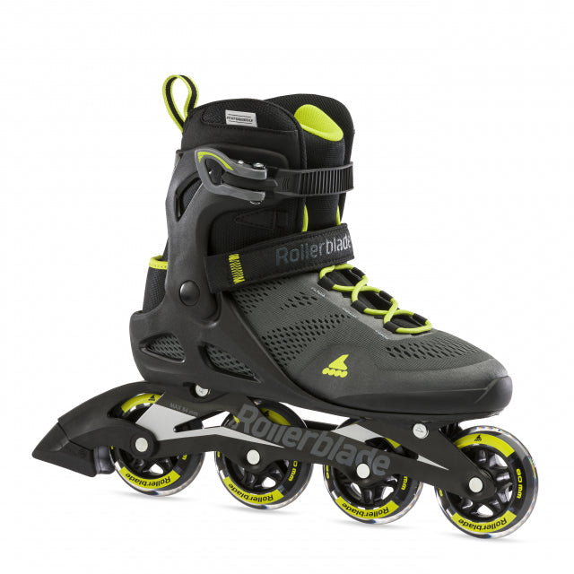 MACROBLADE 80 MEN'S ADULT FITNESS INLINE SKATE, BLACK AND LIME, PERFORMANCE INLINE SKATES