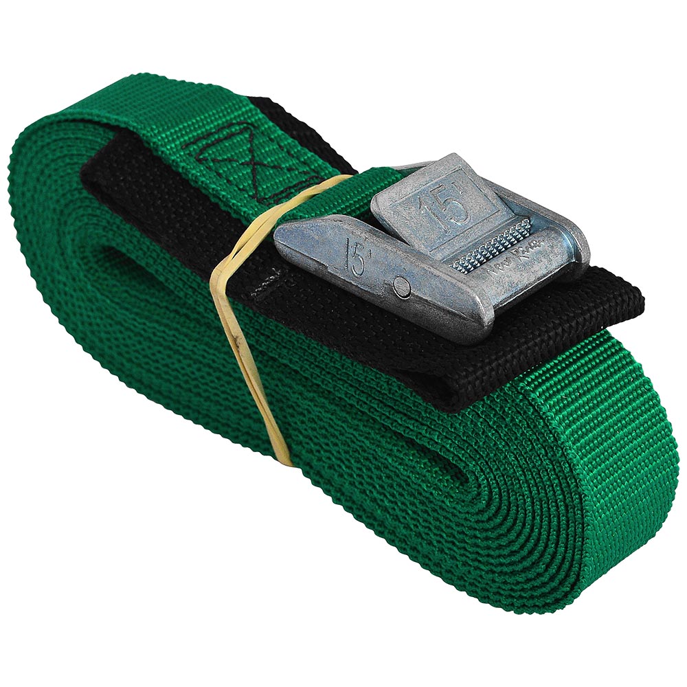 1IN PADDED CAM BUCKLE STRAP - 15FT GREEN