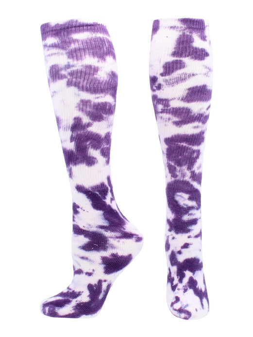 TIE DYE MULTISPORT OVER THE CALF TUBE SOCK - PURPLE/WHITE