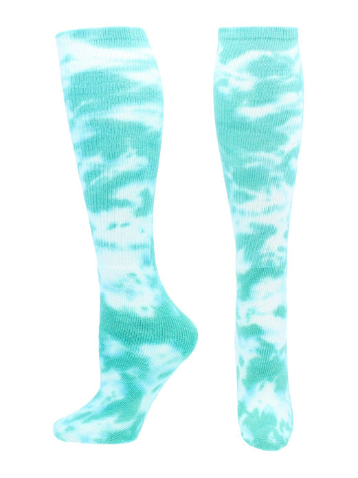 TIE DYE MULTISPORT OVER THE CALF TUBE SOCK - TEAL/WHITE