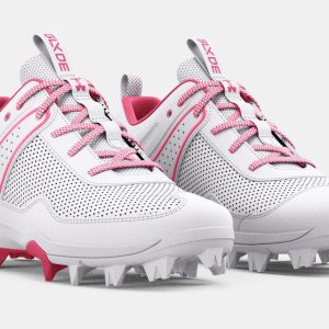 KIDS' UA GLYDE RM JR. SOFTBALL CLEAT - WHITE/CERISE