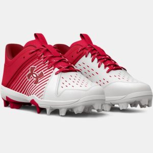 KIDS' UA LEADOFF LOW RM JR. BASEBALL CLEAT - RED/WHITE