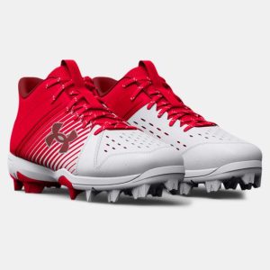 KIDS' UA LEADOFF MID RM JR. BASEBALL CLEAT - RED/WHITE