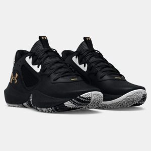 KIDS' GRADE SCHOOL UA LOCKDOWN 6 BASKETBALL SHOE - BLACK/METALLIC GOLD