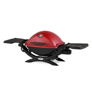 Q 1200 1-BURNER PORTABLE TABLETOP PROPANE GAS GRILL IN RED WITH BUILT-IN THERMOMETER