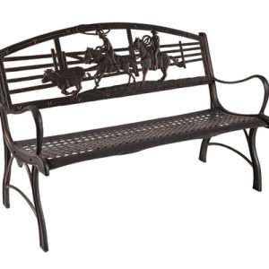 GARDEN BENCH CAST IRON COWBOY ROPING
